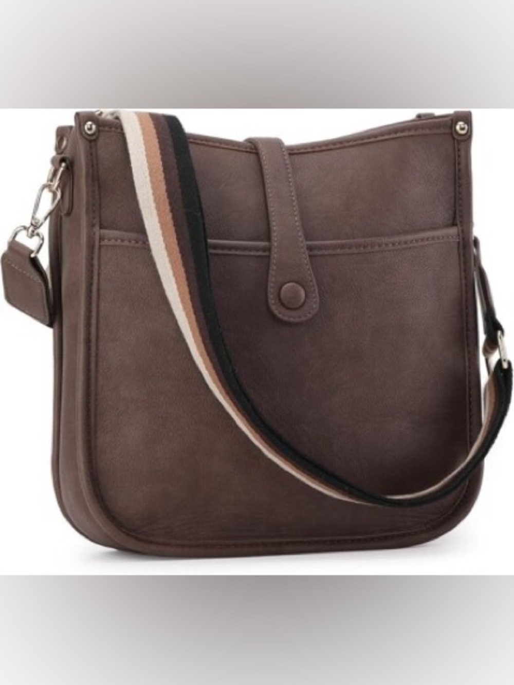 Montana West Brown Crossbody Zip Saddle Bag Striped Adjustable Strap Multipocket